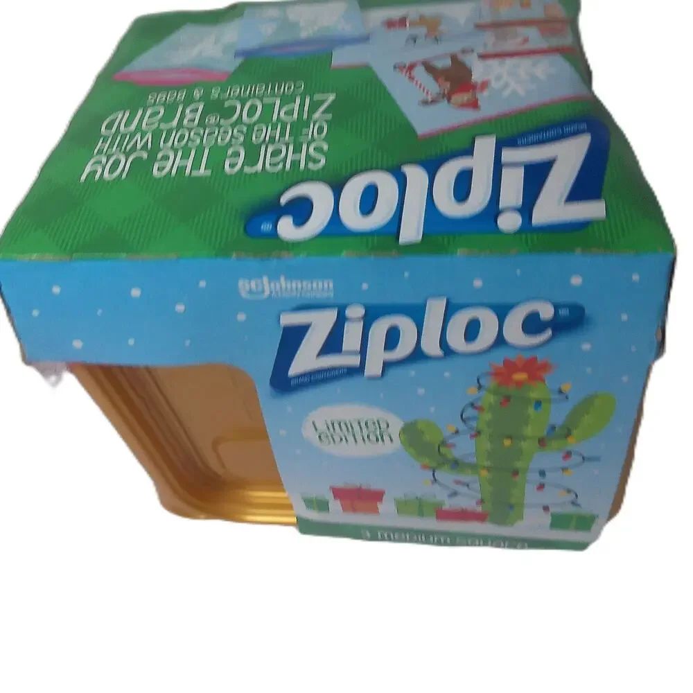 Ziploc Limited Edition Christmas Holiday Containers Gold Medium Square Set of 3